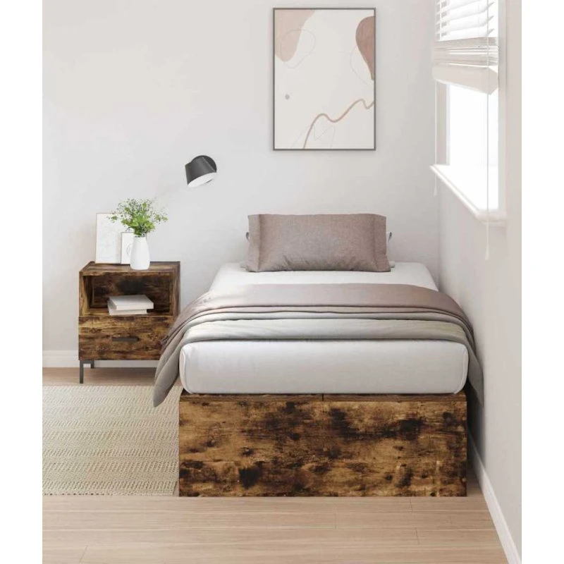 vidaXL Sengestel med Opbevaring, Røget Eg, 100 x 200 cm, Konstrueret Træ