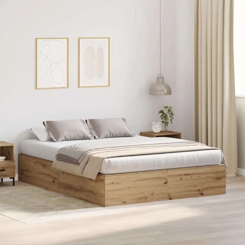 vidaXL Sengestel Artisan Eg 150 x 200 cm Konstrueret Træ med Skjult Opbevaring