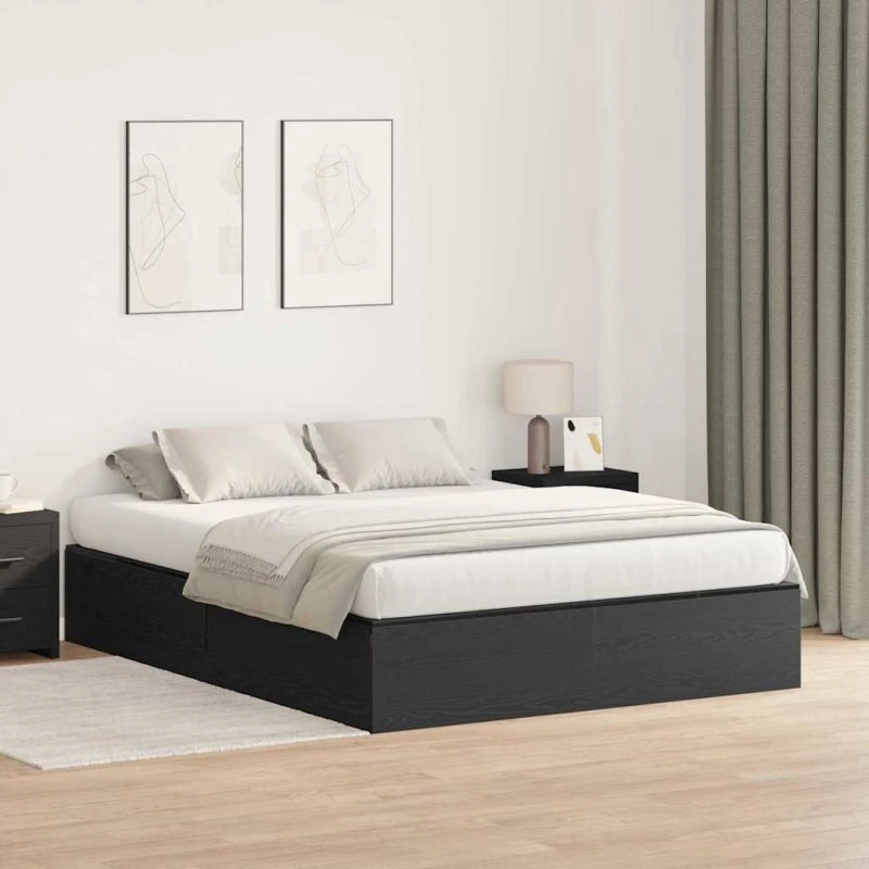 vidaXL Sengestel med Opbevaring Sort Eg 160 x 200 cm Konstrueret Træ