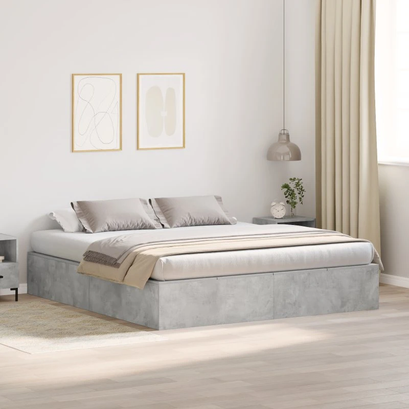 Sengestel Betongrå 180x200 cm med Opbevaring i Træ