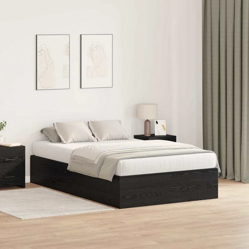 vidaXL Sengestel med Opbevaring, Sort Eg 120 x 190 cm, Konstrueret Træ
