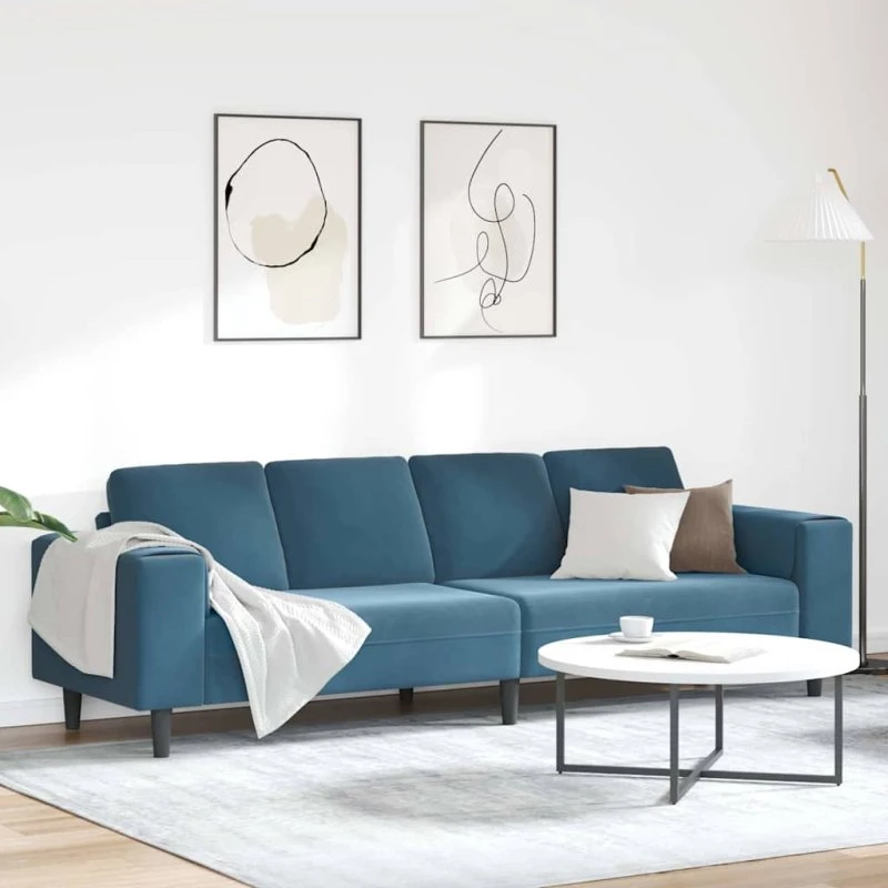 vidaXL Blå Fløjl Sofa 250 x 77 x 76 cm