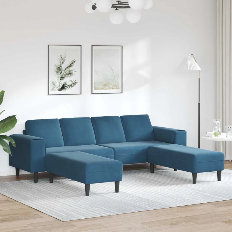 vidaXL 3-pers. Blå Fløjl Sofa 250 x 188 x 76 cm