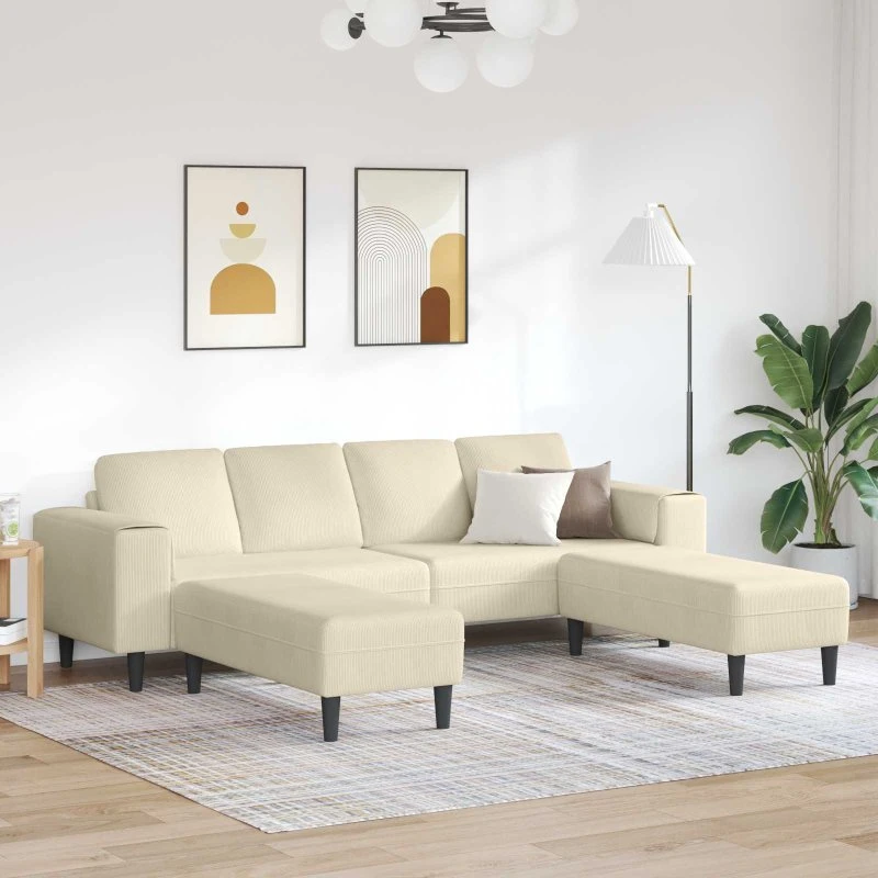vidaXL Creme Sofa 250 x 188 x 76 cm Corduroy