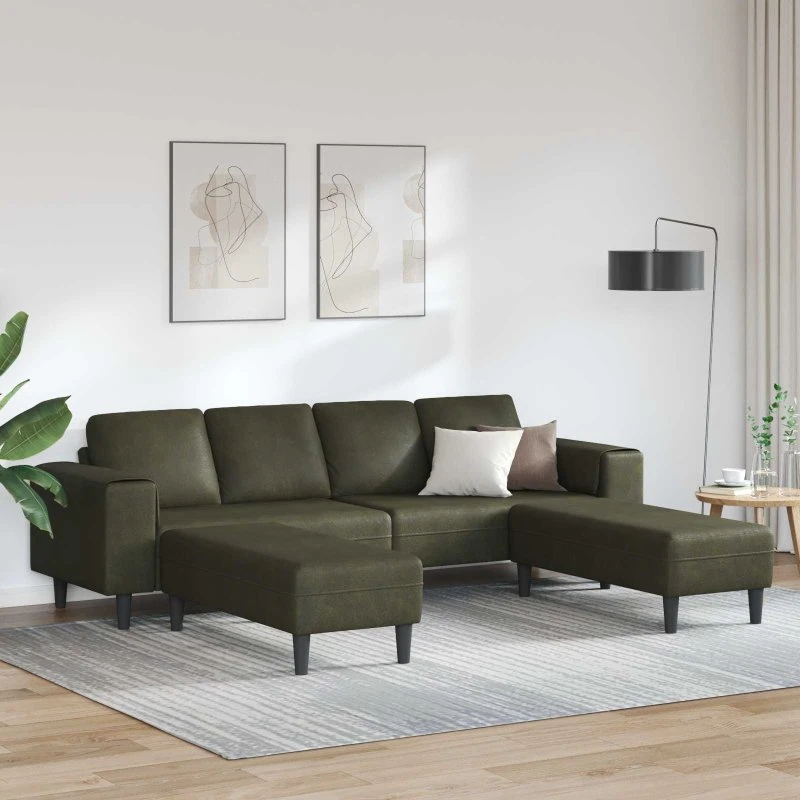 vidaXL 3-pces Stue Sofa Army Grøn, Faux Suede Læder
