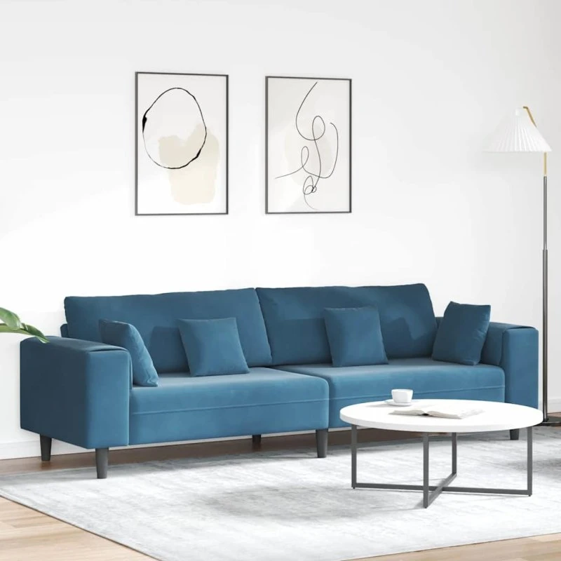 vidaXL Fløjls Sofa Blå 250 x 77 x 76 cm med Pude