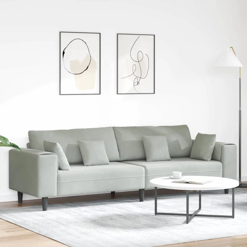 vidaXL Lysegrå Fløjlsofa 250 x 77 x 76 cm med Pude