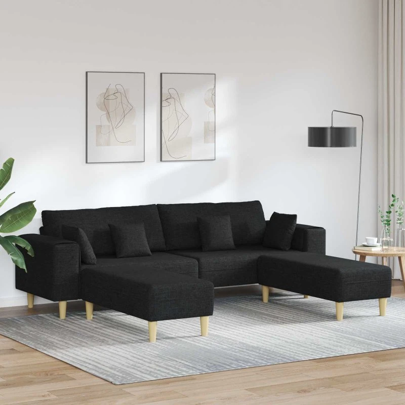 vidaXL Sofa med pude 3-pces, Sort, 208 cm