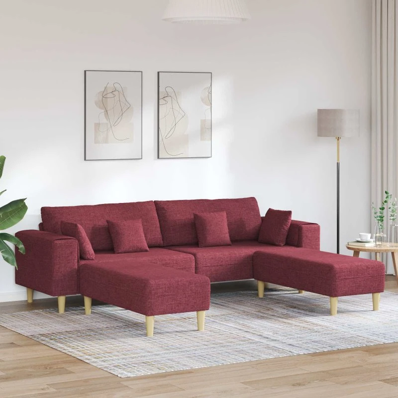 vidaXL Stof Sofa med Pude 3-Personer Vinrød 208 cm