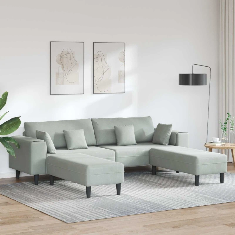 vidaXL Fløjls Sofa 3-pc Lysegrå 208 cm