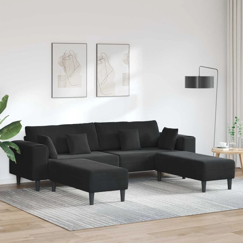 vidaXL Fløjls Sofa 3-del 250 cm Sort