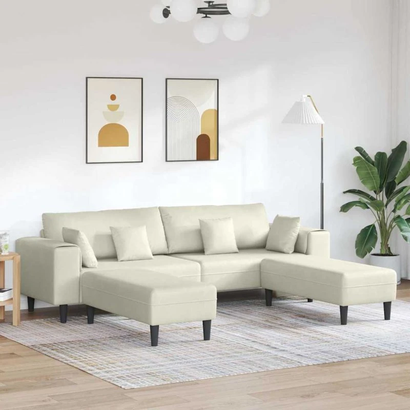 Fløjls Sofa 3 Dele Creme 208 cm