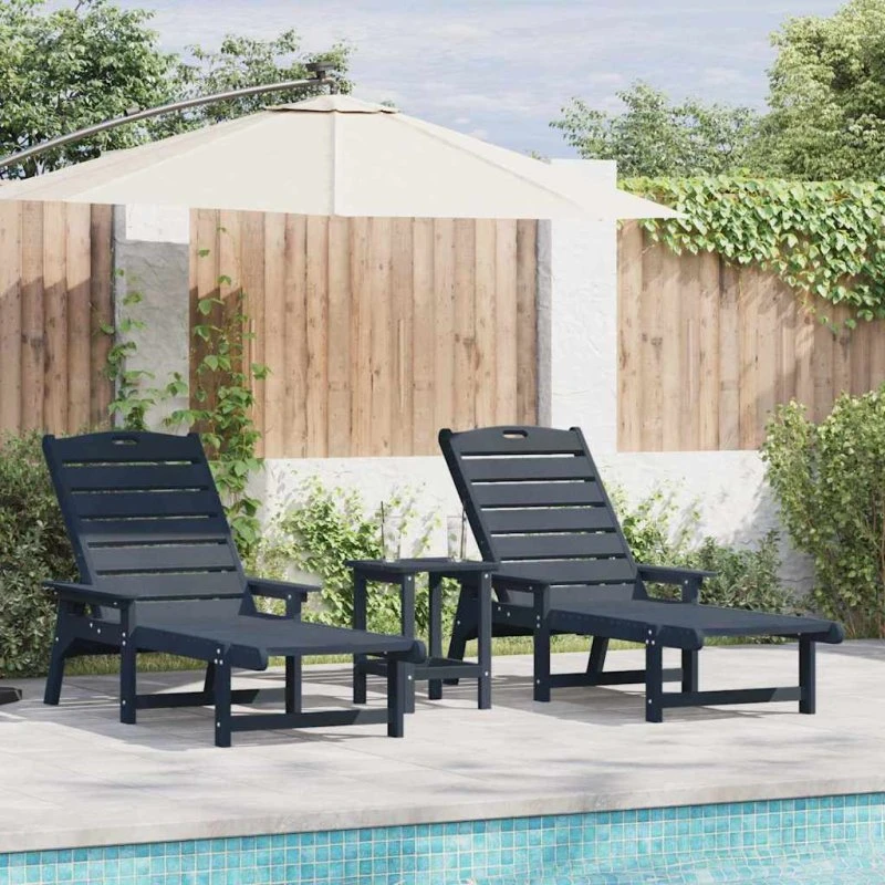 vidaXL Solstol 2 stk Marineblå 195,5 x 53 x 98,5 cm Polyethylen