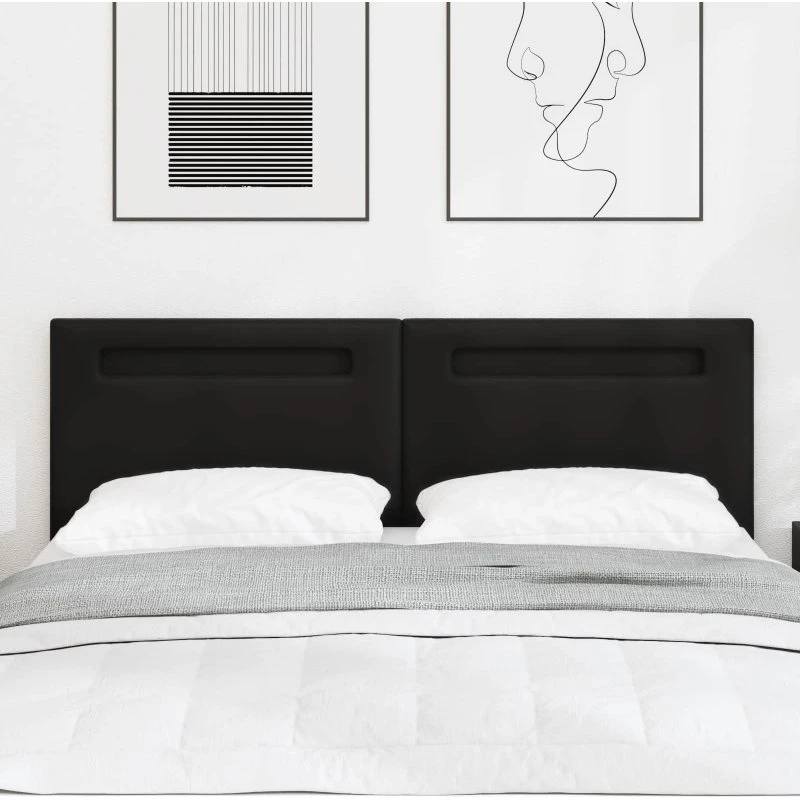 vidaXL LED-sengegavl Sort 144 cm Faux læder