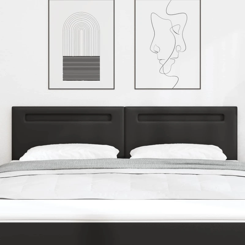 vidaXL LED-sengegavl Sort 180 cm Faux læder