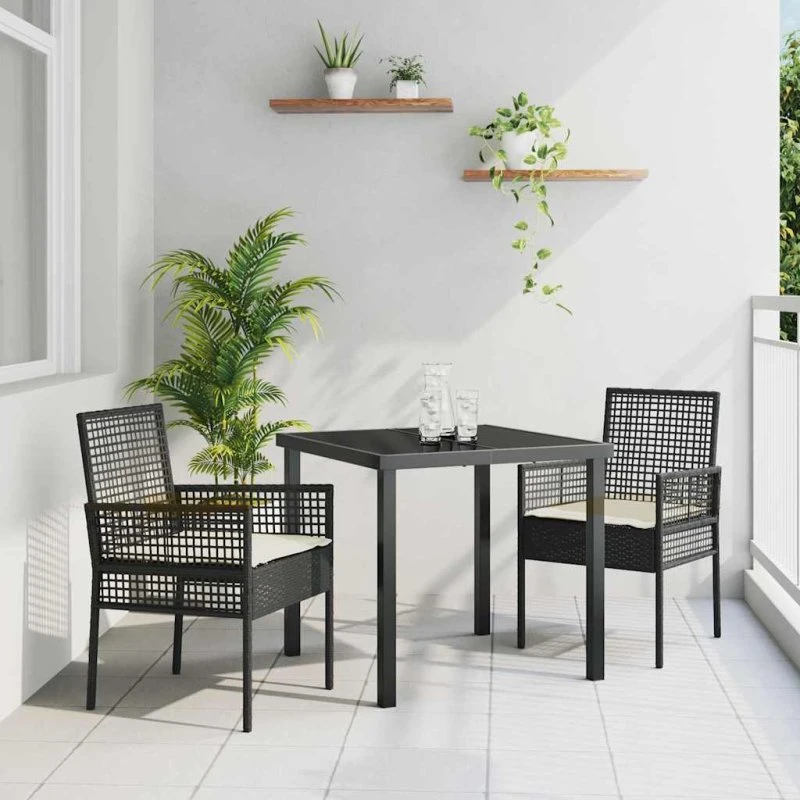 vidaXL Have Stol med Pude 2 stk Sort 55 x 53 x 85 cm Polyrattan