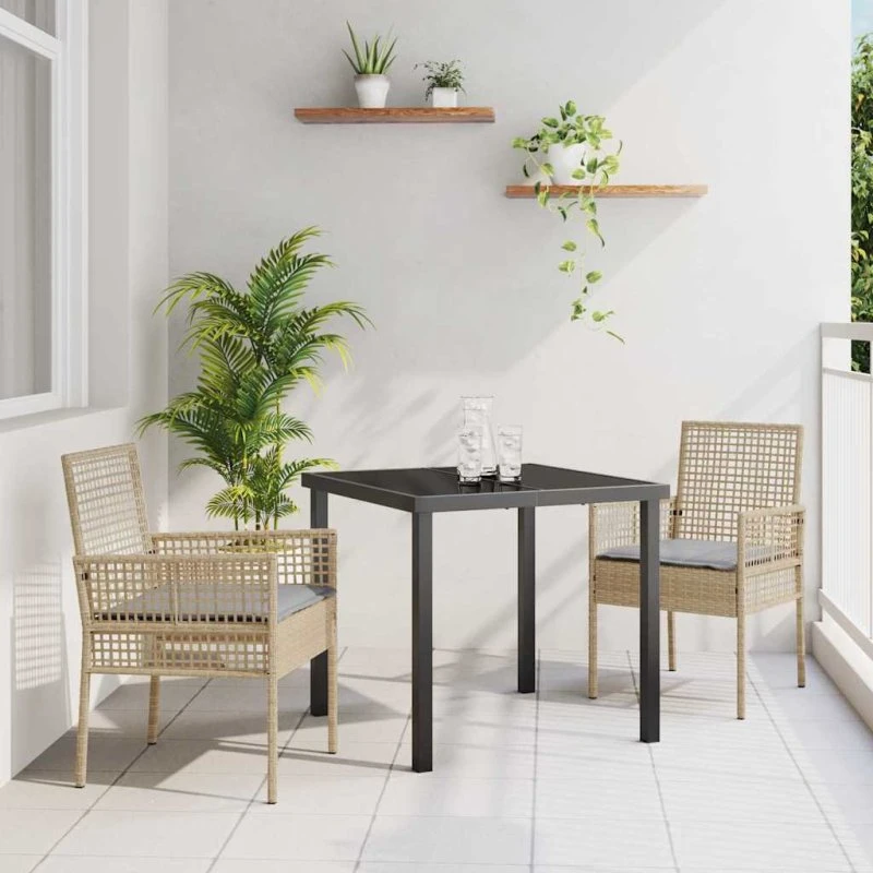 vidaXL Have Stol med Pude 2 stk Beige 55 x 53 x 85 cm Polyrattan