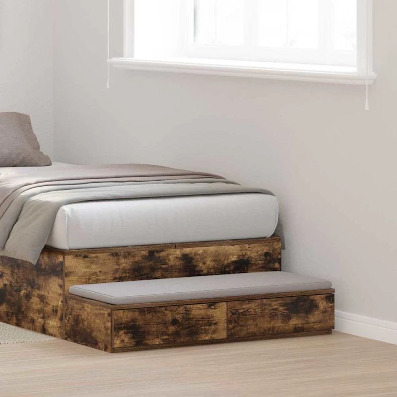 vidaXL Sengeskuffer Røget Eg 100 x 36,5 x 16,5 cm Konstrueret Træ
