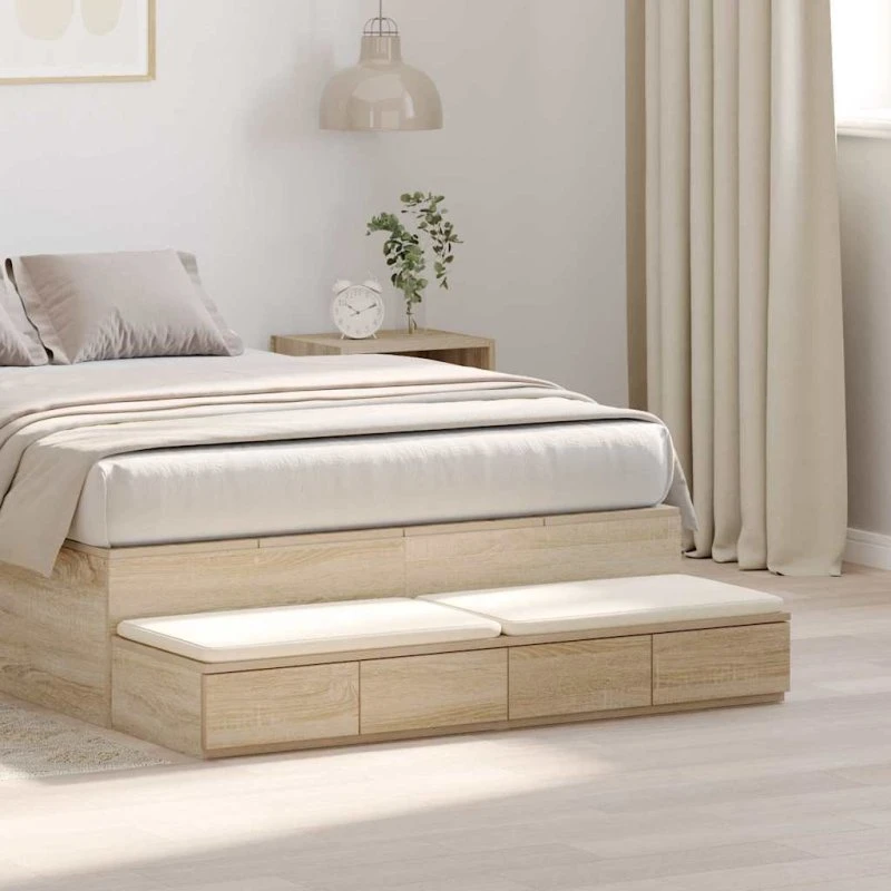 vidaXL Sengeskuffer Sonoma-eg 120 x 36,5 x 16,5 cm Hvid Konstrueret Træ