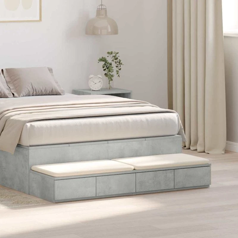 vidaXL Sengeskuffer Beton Grå 120 x 36,5 x 16,5 cm Træ