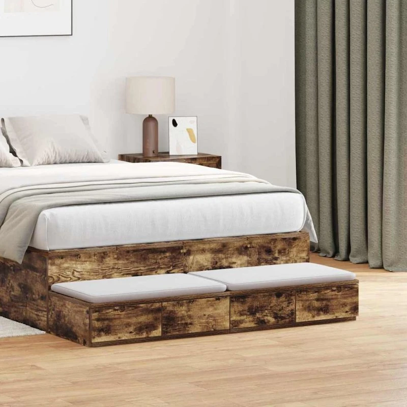 vidaXL Sengeskuffer Røget Eg 120 x 36,5 x 16,5 cm Konstrueret Træ