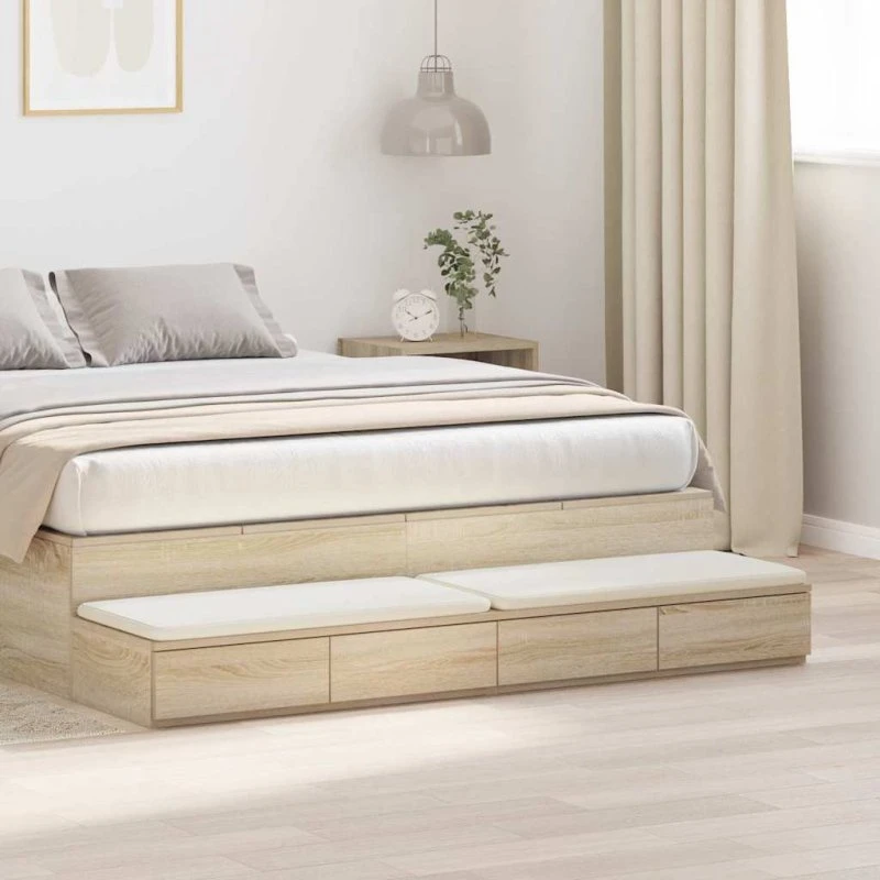 vidaXL Sengeskuffer Sonoma-eg 150 x 36,5 x 16,5 cm Konstrueret træ