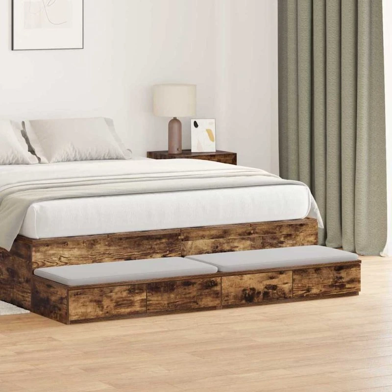 vidaXL Sengeskuffer Røget Eg 150x36,5x16,5 cm Konstrueret Træ