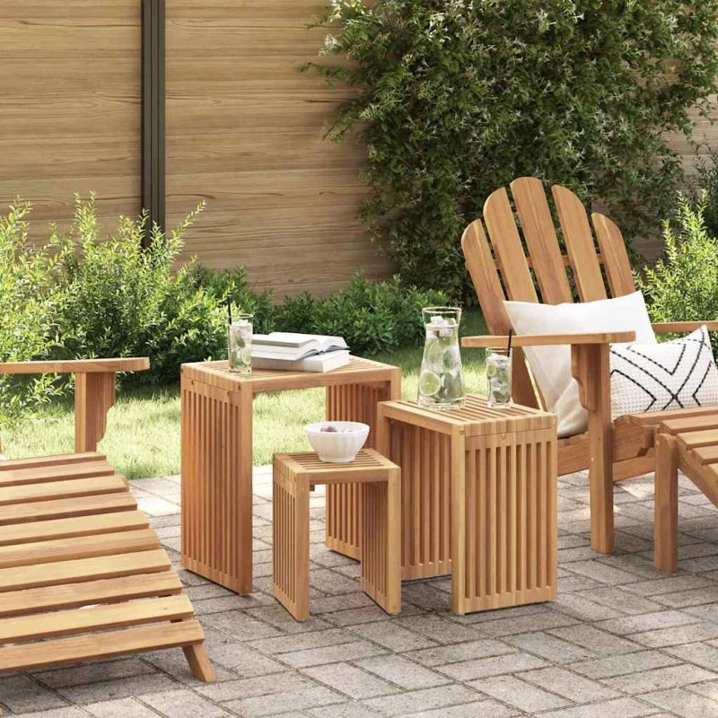 vidaXL Have Side Bord 3 pcs Brun 33 x 44,5 x 51 cm Massiv Teaktræ