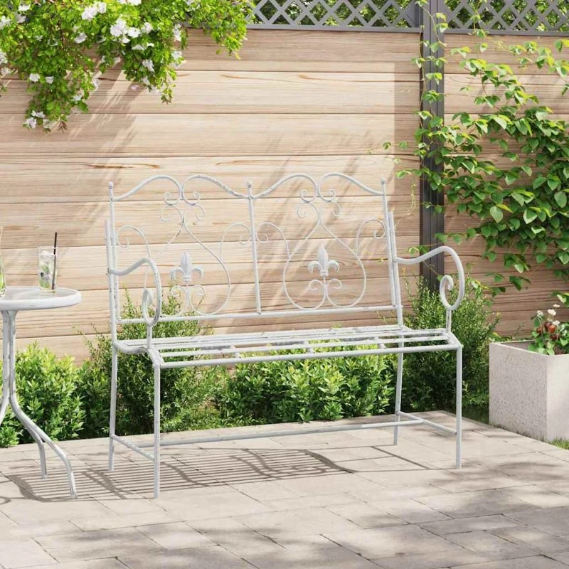 vidaXL Havebænk Antik Hvid 104 x 54 x 93 cm Stål