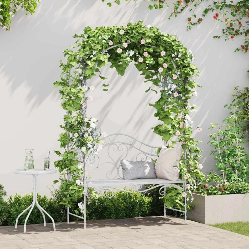 vidaXL Havebænk Antik Hvid 121 x 48 x 200 cm Stål