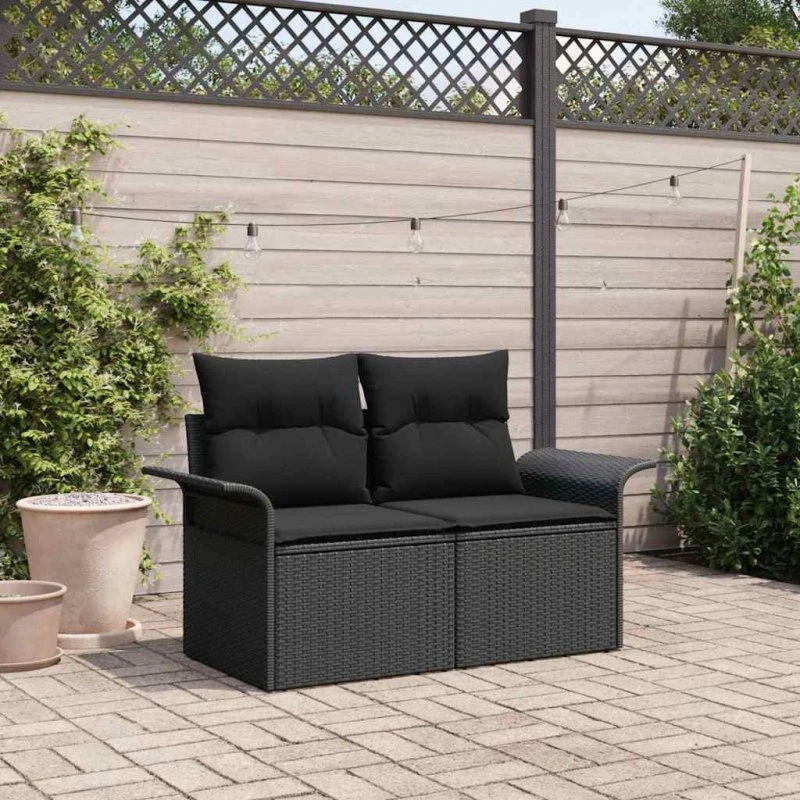 vidaXL Havemøbelsofa med pude, Sort, 141 x 62 x 69 cm