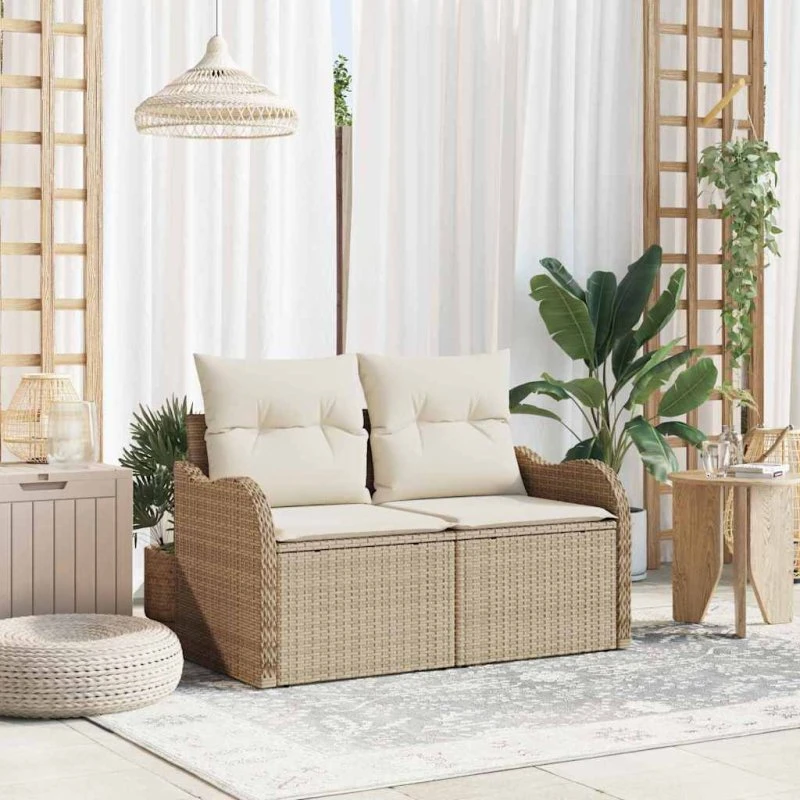 vidaXL Havemøbelsofa Beige 121x62x69cm med pude, polyrattan