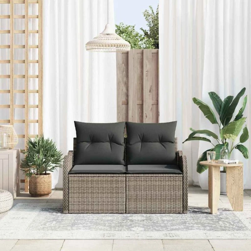 vidaXL Havemøbelsofa Grå 121x62x69cm med pude, polyrattan