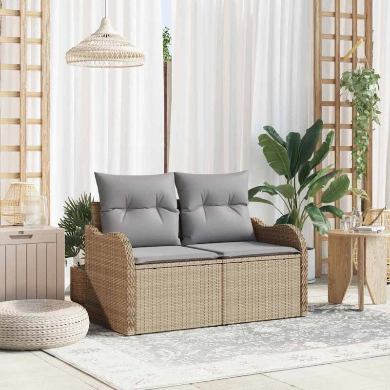 vidaXL Havemøbelsofa Beige 121x62x69cm med pude, polyrattan