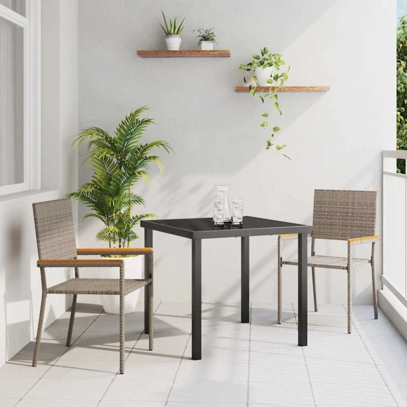 vidaXL Havestole 2 stk Grå og Brun PE Rattan, Akacietræ