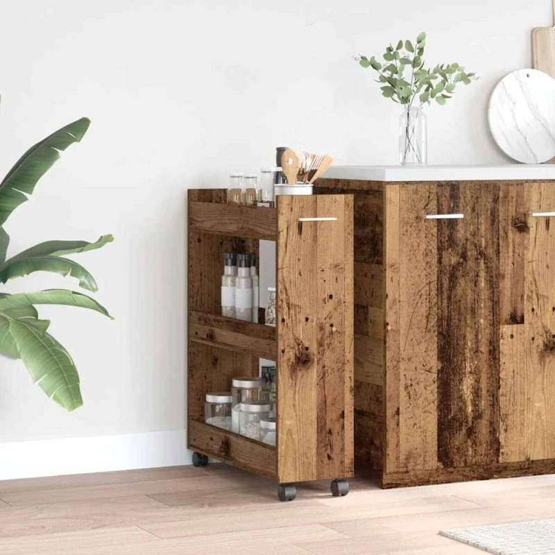 vidaXL Kabinet med hjul, gammelt træ, 60 x 22 x 79 cm