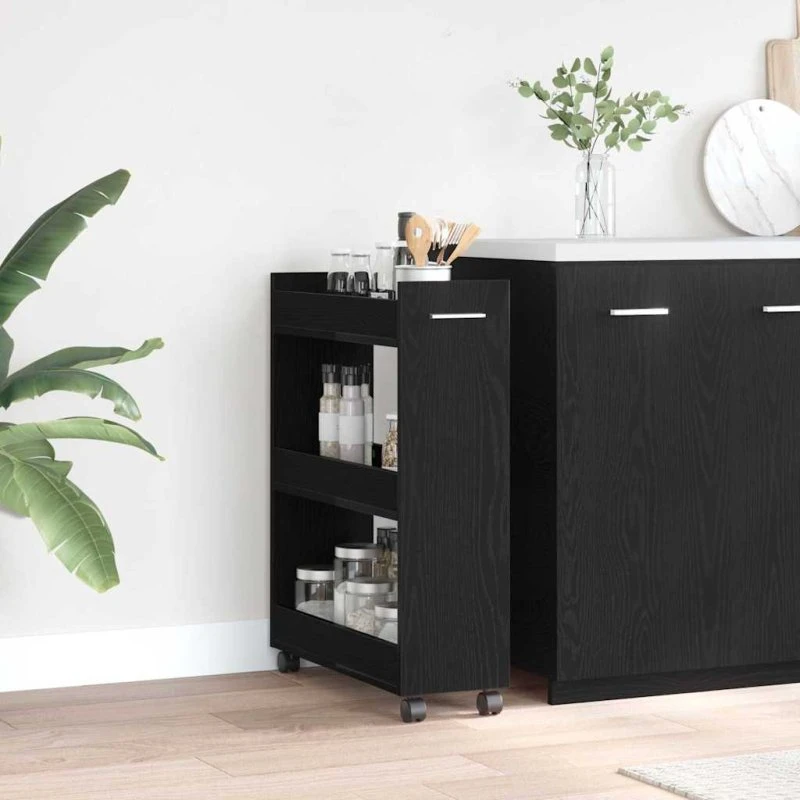 vidaXL Kabinet med hjul, Sort, 60 x 22 x 79 cm