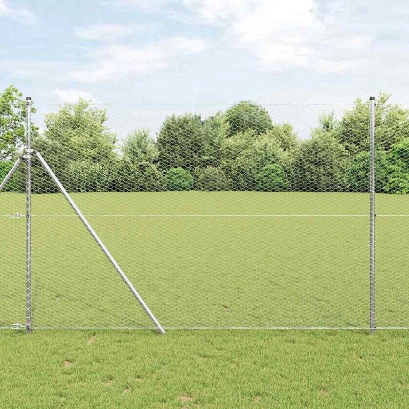 vidaXL Hexagon Hegn Sølv 1,6 x 25 m Galvaniseret Stål
