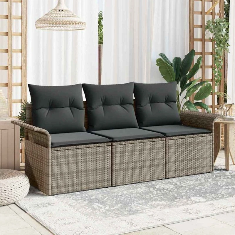 vidaXL Havesofa Sæt 3-pcs Grå PolyRattan