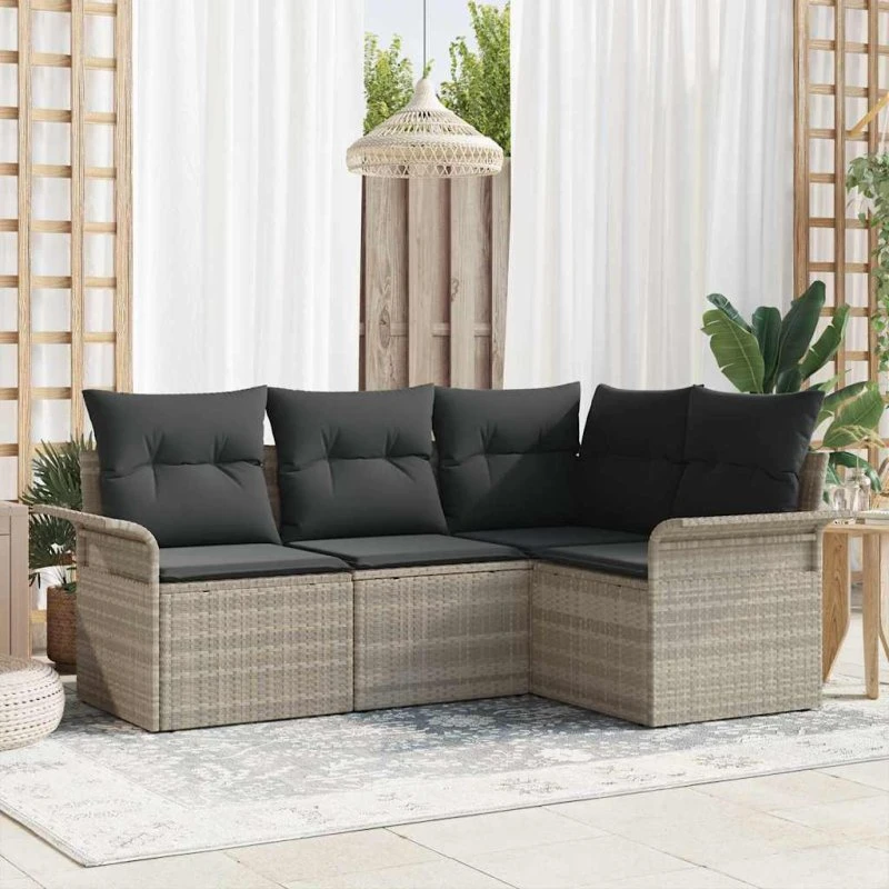 vidaXL Havesofa Sæt 4-pc Lysegrå Poly rattan
