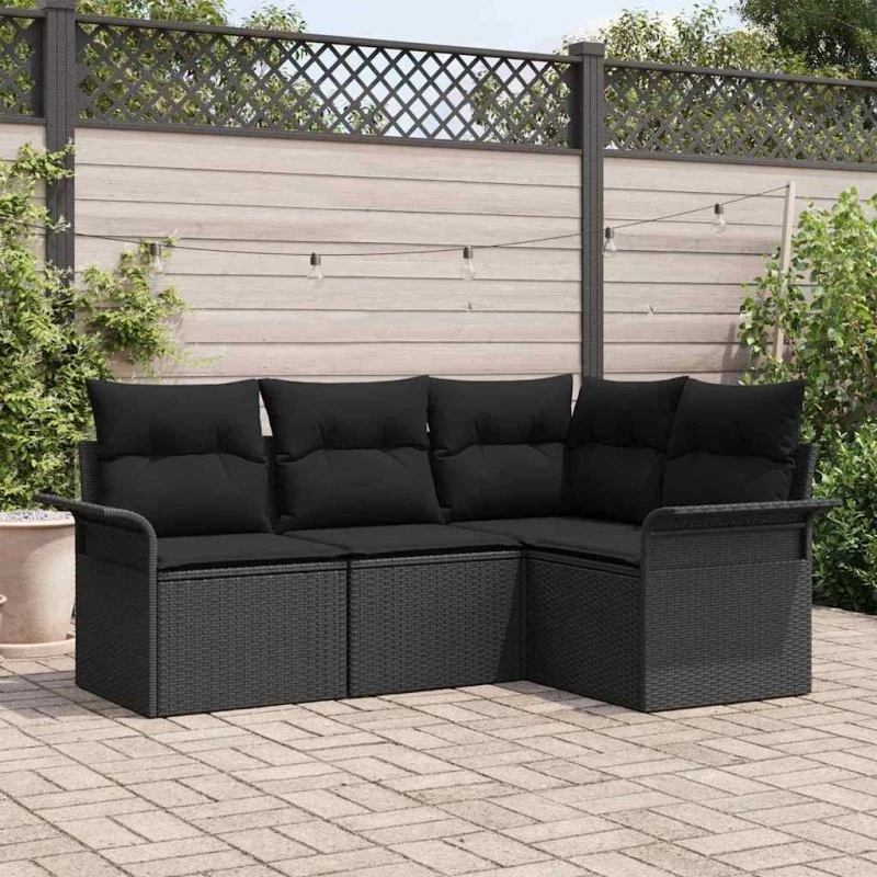 vidaXL Havesofa Sæt 4-pces Sort Poly rattan