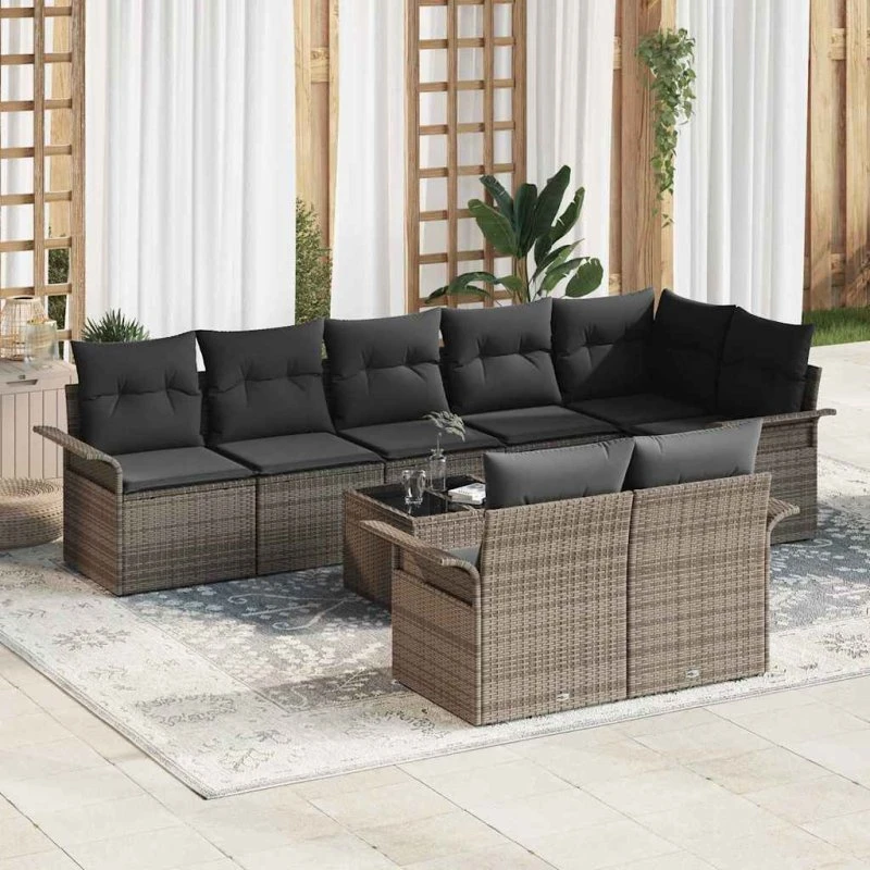vidaXL Havesofa Sæt 9 dele Grå Poly rattan