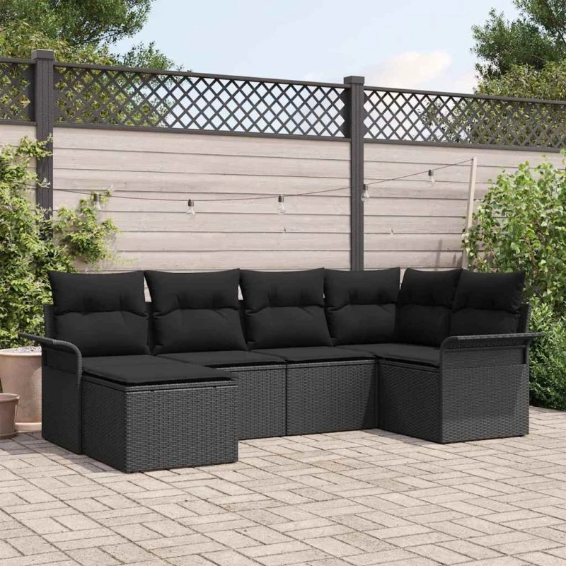 vidaXL Havesofa Sæt 6-pced Sort Poly rattan