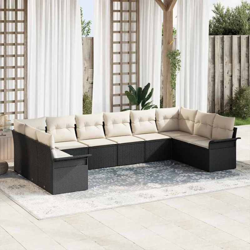 vidaXL Havesofa Sæt 10-puds Sort Poly rattan