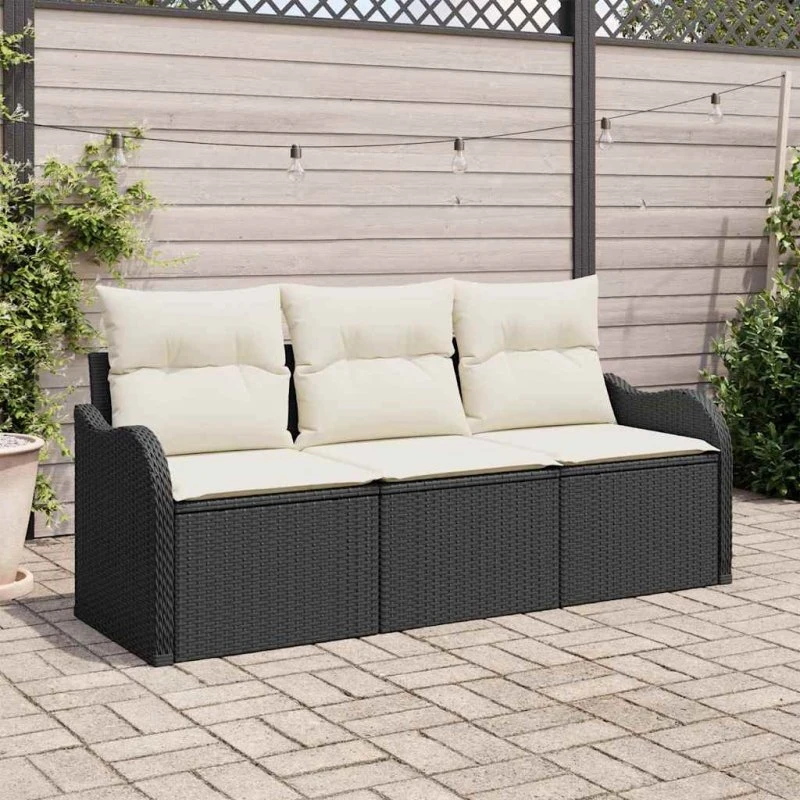 vidaXL Havesofa Sæt 3-pcs Sort Poly Rattan