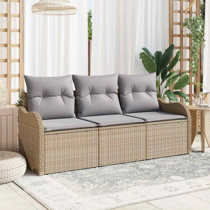 vidaXL Havesofa Sæt 3-pces Beige Poly Rattan
