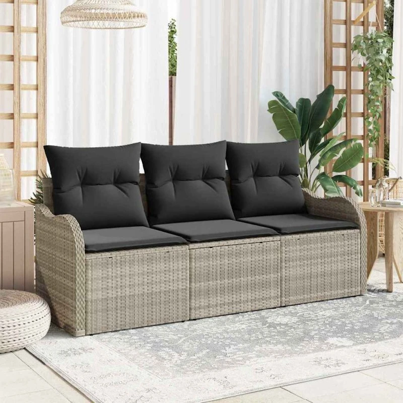 vidaXL Havesofa Sæt 3-pcs Lysegrå Poly rattan
