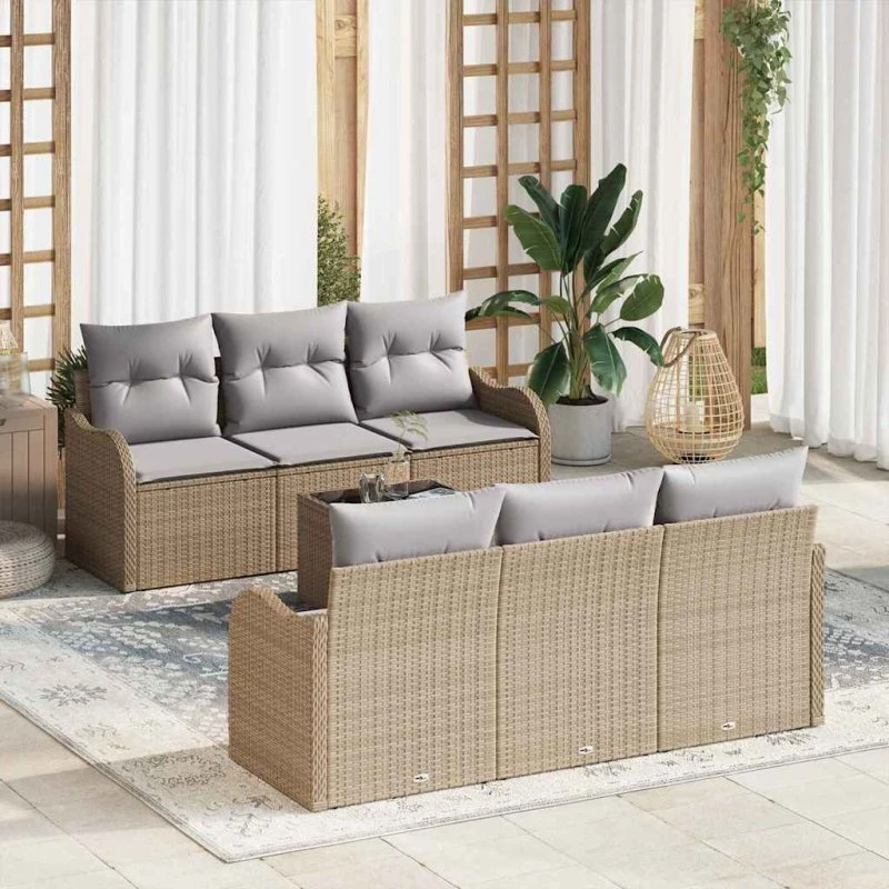 vidaXL Havesofa Sæt Beige 55x55x37 cm Poly rattan med 7 puder