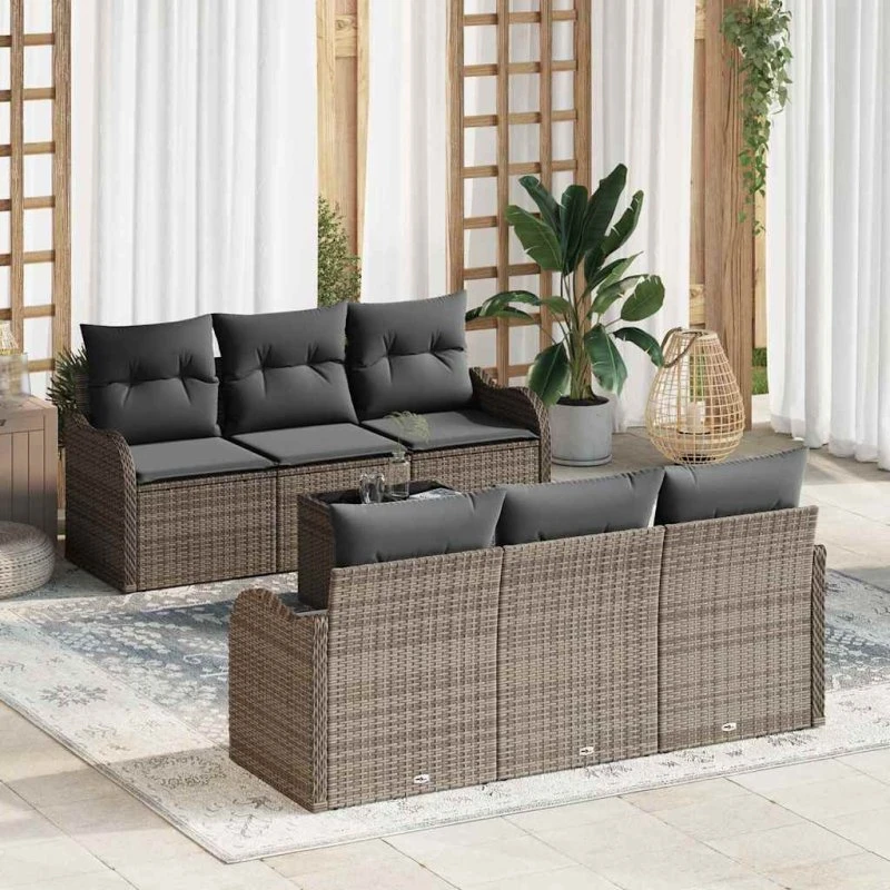 vidaXL Havesofa Sæt Grå 55x55x37 cm Poly rattan med 7 puder