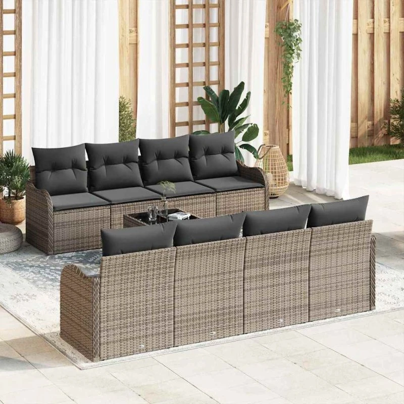 vidaXL Havesofa Sæt Grå 55x55x37 cm Poly rattan med 9 puder